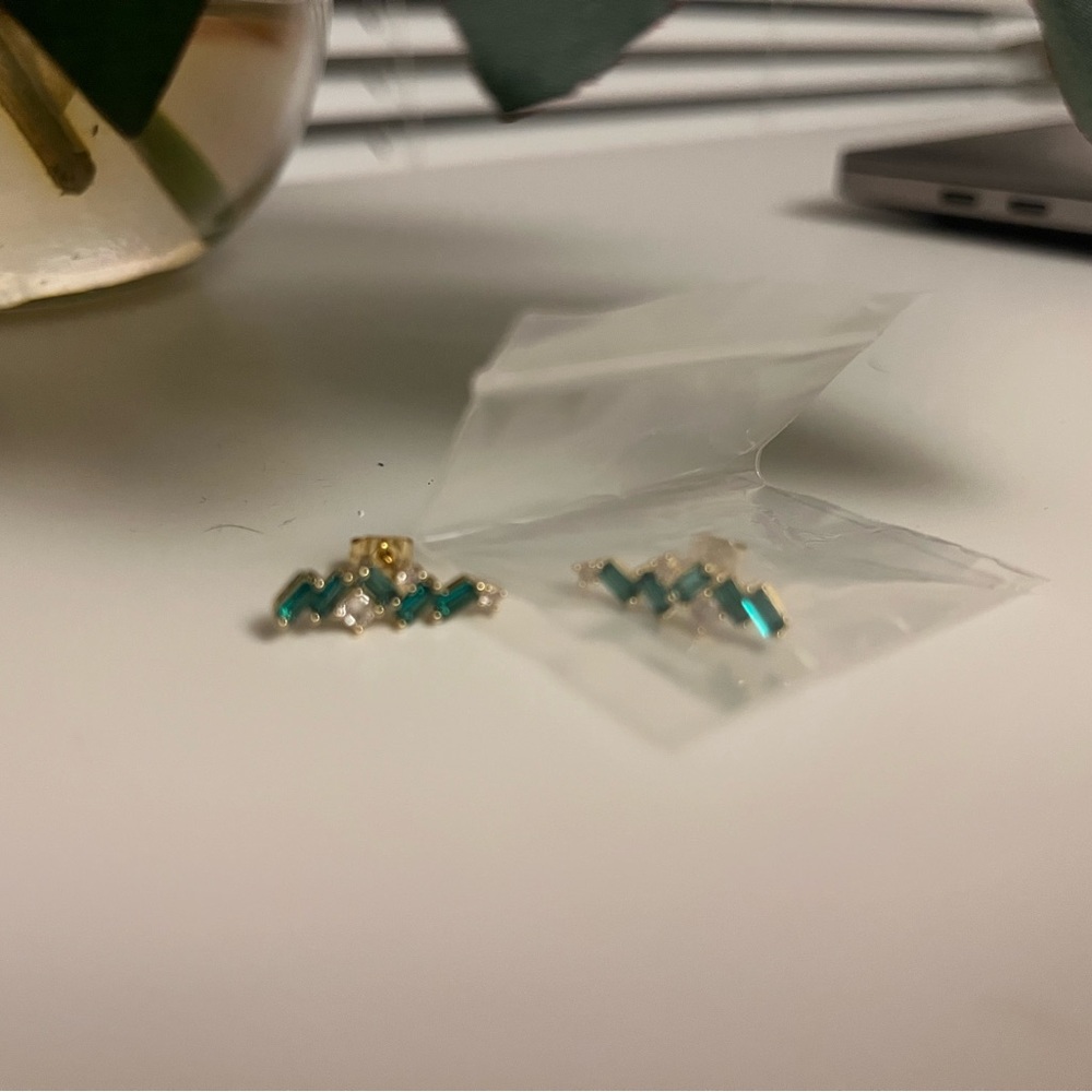 Fabfitfun fall 2025 elegant Gold and Green Zigzag Earrings